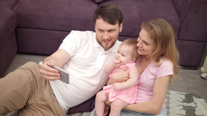 Beautiful family smile for selfie photo. Happiness together. Family selfie photo