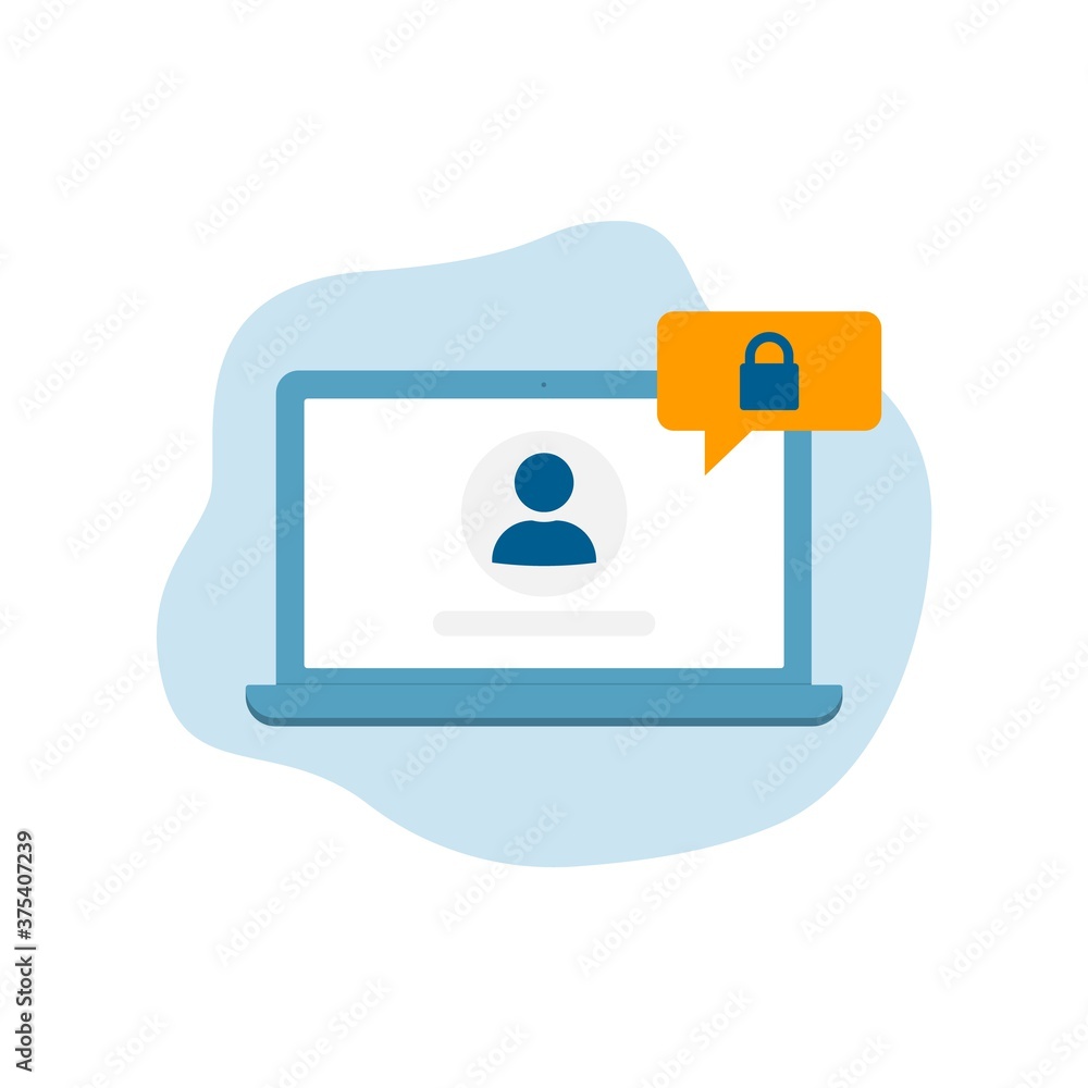 Poster laptop with login form page on screen. username, password fields. padlock icon