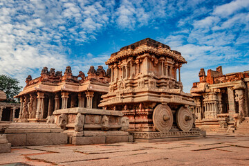 hampi stone chariot the antique stone art piece with amazing blue sky