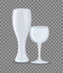 mockup, transparent glasses empty, glass pilsner and cup wine vector illustration design