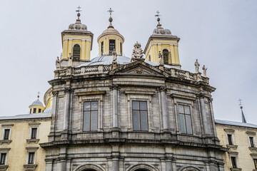 Fototapeta na wymiar Exterior of the Real Basilica of San Francisco el Grande. Basilica - Roman Catholic Church designed in a Neoclassic style in second half of XVIII century. Madrid, Spain.