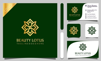 Gold beauty lotus luxury logo design vector illustration with line art style vintage, modern company business card template