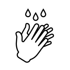 Wash clean and sanitize your hand line vector icon. Human hands with water drop hygiene symbol clipart. Flat disinfect drops - simple editable outline pictogram. Disinfection from germs and viruses V2