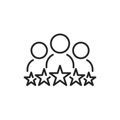 Client or customer five star success line style icon. Consumer quality rating vector illustration. Team service satisfaction review design. Business evaluation. People group teamwork testimonial V1