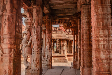 vithala temple hampi ruins interior antique stone art from unique angle