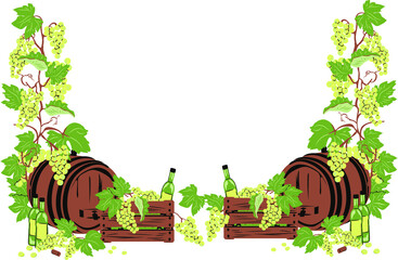 Wooden barrel grapes wine vector illustration