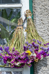 flower bouquet wild pink violet purple desing countryside rustic