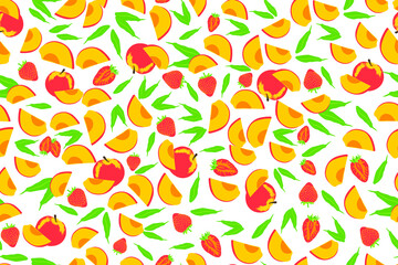 Fruit strawberries peach seamless vector pattern