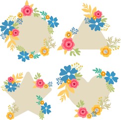 Print Set of Heart flowers frame, vector illustration