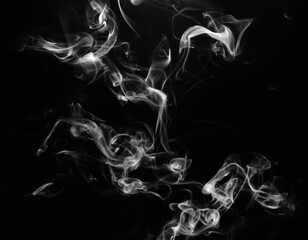 abstract fragment movement of white smoke on black background.
