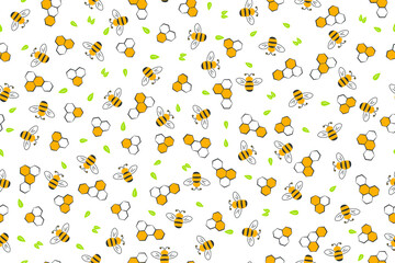 Bees and beehive seamless vector pattern