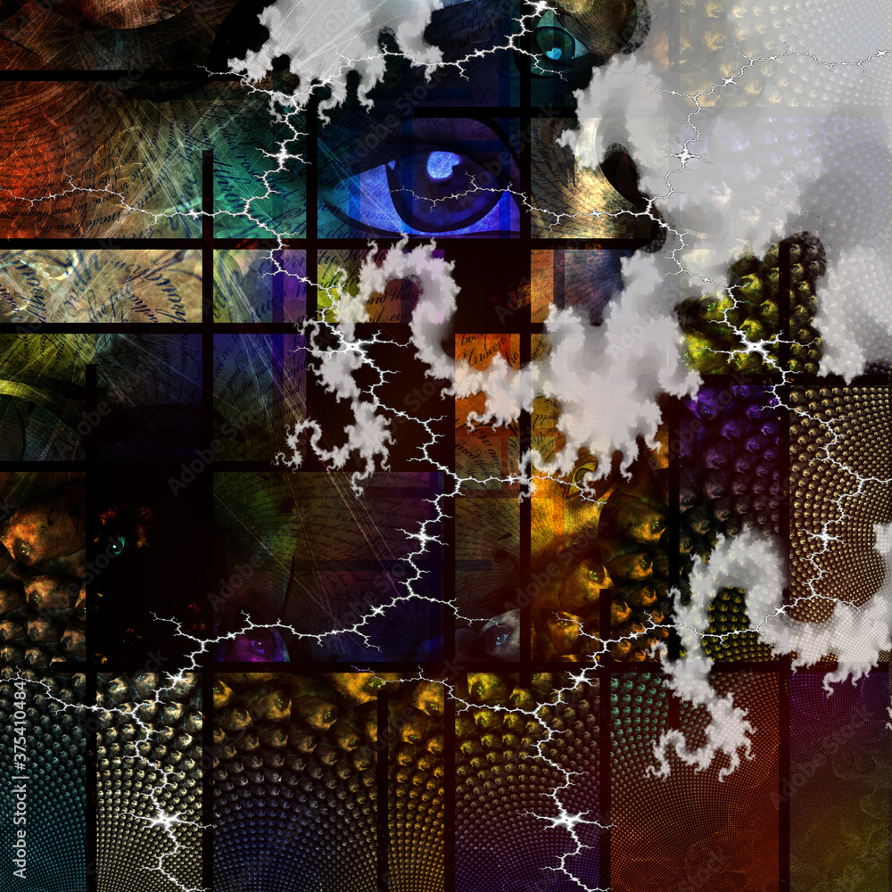 Aufkleber modern abstract image with text and human eye. 3d rendering