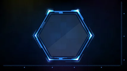 Fotobehang abstract background of Blue glowing hexagon star technology sci fi frame hud ui © moxumbic