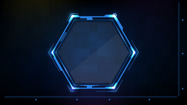 Abstract Background Of Blue Glowing Hexagon Star Technology Sci Fi Frame Hud Ui