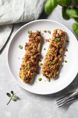 Grilled leek with walnuts and basil 