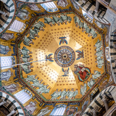 Aachen, Germany:: Beautiful Mosaics inside the octagon-shaped interior of the Aachen Cathedral,...