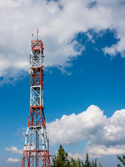 4G and 5G transmission towers, close to cities.