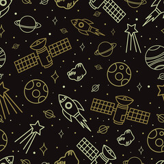 Cute space stuff vector repeat pattern