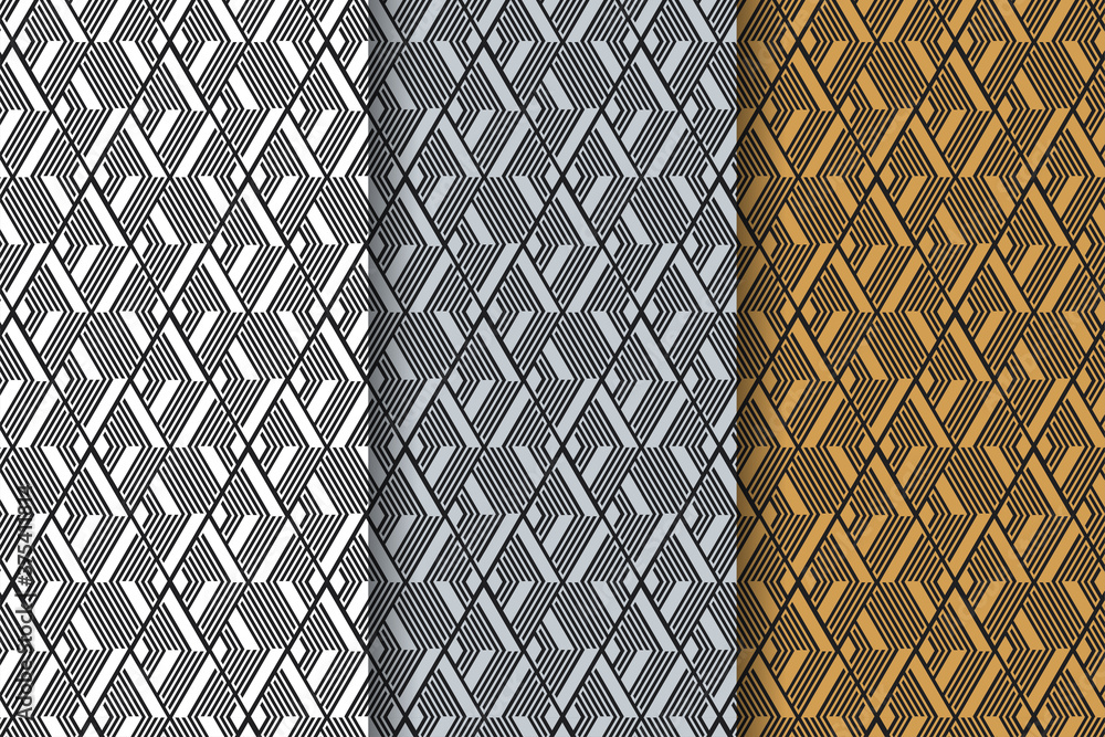 Poster set of abstract geometric pattern with connected diagonal and triangle lines, rhombuses a seamless v