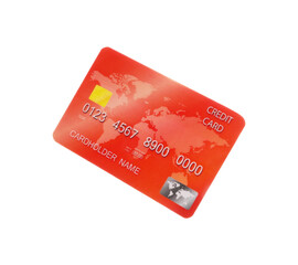 Red plastic credit card isolated on white