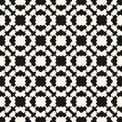 Vector geometric seamless pattern. Abstract black and white texture with ornamental grid, mesh, curved lattice, floral shapes. Simple monochrome background. Repeat design for decor, wrapping, print