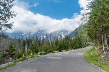 Road in Tatra Mountains in Tatra National Park.