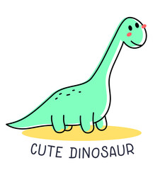 Vector illustration of happy green dinosaur brontosaurus character on white background
