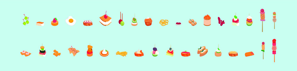 set of appetizer cartoon icon design template with various models. vector illustration
