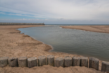 Jamienski Nurt water channel connecting the Baltic Sea with Lake Jamno near Mielno, Zachodniopomorskie, Poland
