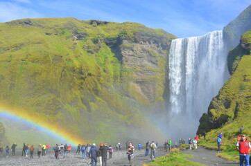 rainbow over the waterfall Skogafoss Iceland