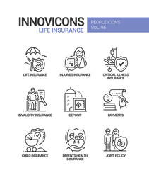 Life insurance - vector line design style icons set