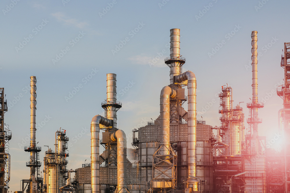 Wall mural oil refinery plant with many a lot of pipe system