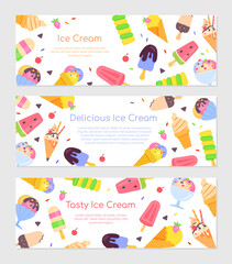 Obraz premium Delicious ice cream - set of flat design style web banners