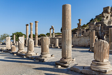 Marble columns in the ruins of Roman city of Ephesus, Selcuk, Turkey
