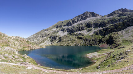 Naklejka na ściany i meble Lac du Col d'Arratille in the French Pyrenees, mountain lake near Cauterets, France, Europe
