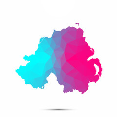Northern Ireland map triangle low poly geometric polygonal abstract style. Cyan pink gradient abstract tessellation modern design background low poly. Vector illustration