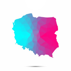 Poland map triangle low poly geometric polygonal abstract style. Cyan pink gradient abstract tessellation modern design background low poly. Vector illustration