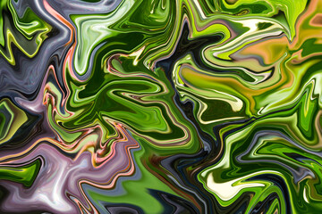 Abstract zigzag pattern with waves in green and purple tones. Artistic image processing created by floral photo. Beautiful multicolor pattern for any design. Background image