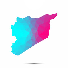 Obraz premium Syria map triangle low poly geometric polygonal abstract style. Cyan pink gradient abstract tessellation modern design background low poly. Vector illustration