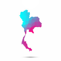 Thailand map triangle low poly geometric polygonal abstract style. Cyan pink gradient abstract tessellation modern design background low poly. Vector illustration