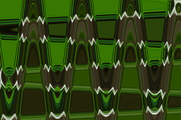 Obraz premium Abstract zigzag pattern with waves in green and brown, white tones. Artistic image processing created by blooming viburnum photo. Beautiful multicolor pattern for any design. Background image