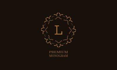 Luxury monogram design with the letter of the alphabet L. Elegant logo of the emblem of a restaurant, hotel, business. Can be used for invitations, booklets, postcards.