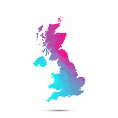 United Kingdom of Great Britain, UK ,GB map triangle low poly geometric polygonal abstract style. Cyan pink gradient abstract tessellation modern design background low poly. Vector illustration