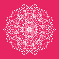 white luxury mandala in pink background, vintage luxury mandala, ornamental decoration vector illustration design