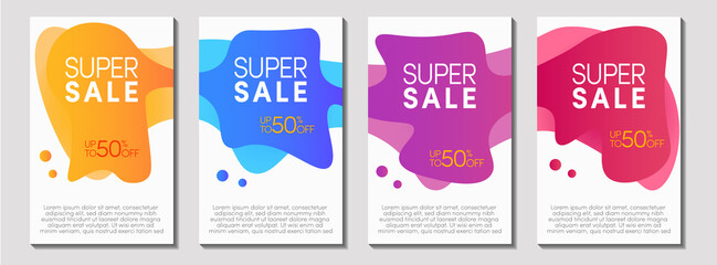Dynamic modern fluid mobile for sale banner, sale banner template design, super sale special offer SET ,Vector Ilustration