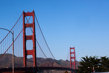 Golden Gate Bridge against a blue sky