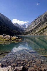 Naklejka na ściany i meble Gaube Lake in French Pyrenees, department of the Hautes-Pyrenees, near Cauterets, France, Europe