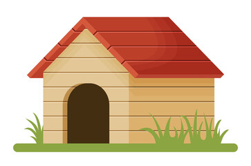 Wooden doghouse with red roof. Isolated on white background. Flat design. Vector illustration.