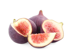 Whole and cut tasty fresh figs isolated on white