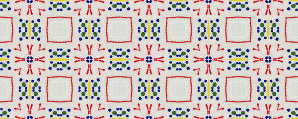 Obraz premium Geometric Rug Pattern. Green, Red, Yellow, Blue Seamless Texture. Seamless Tie Dye Rapport. Ikat Indonesian Motif. Abstract Kaleidoscope Print. Ethnic Geometric Rugs Pattern.